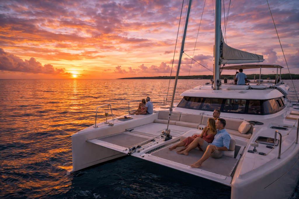 Catamaran sunset cruise sailing in Cozumel