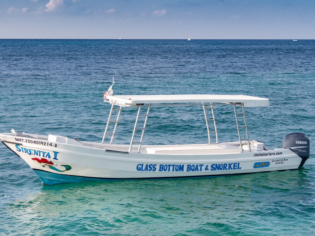 Sirenita 29 glass bottom boat Cozumel snorkeling charter
